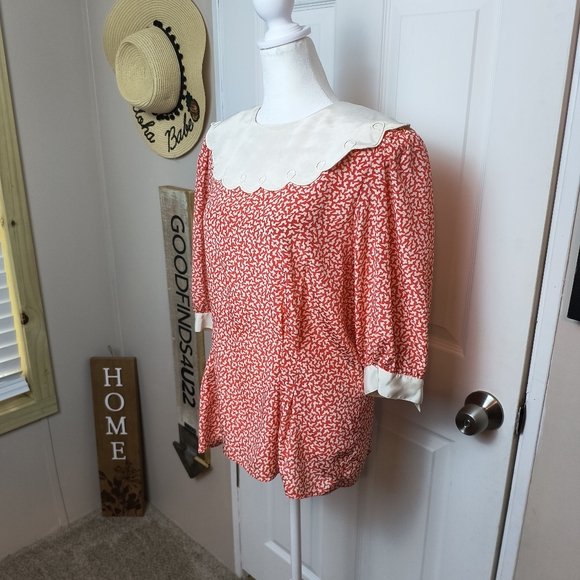 Vintage Nilani  Blouse Red Floral Preppy Elegant Cottagecore Blouse Size 13/14 - Picture 2 of 9
